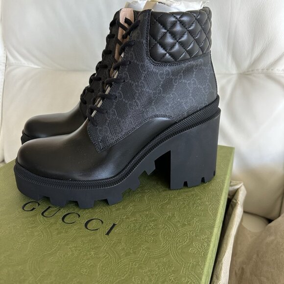NEW GUCCI Apollo Calfskin GG Supreme Nappa Samoa Lace Up Ankle Boots 40.5 - Picture 7 of 12